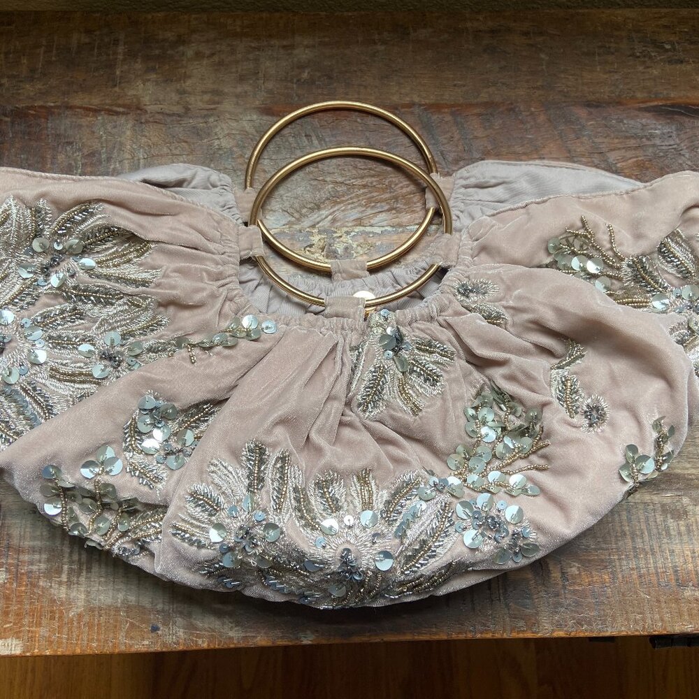 Anthropologie Embellished embroidered Floral Satchel Ring Handle Handbag